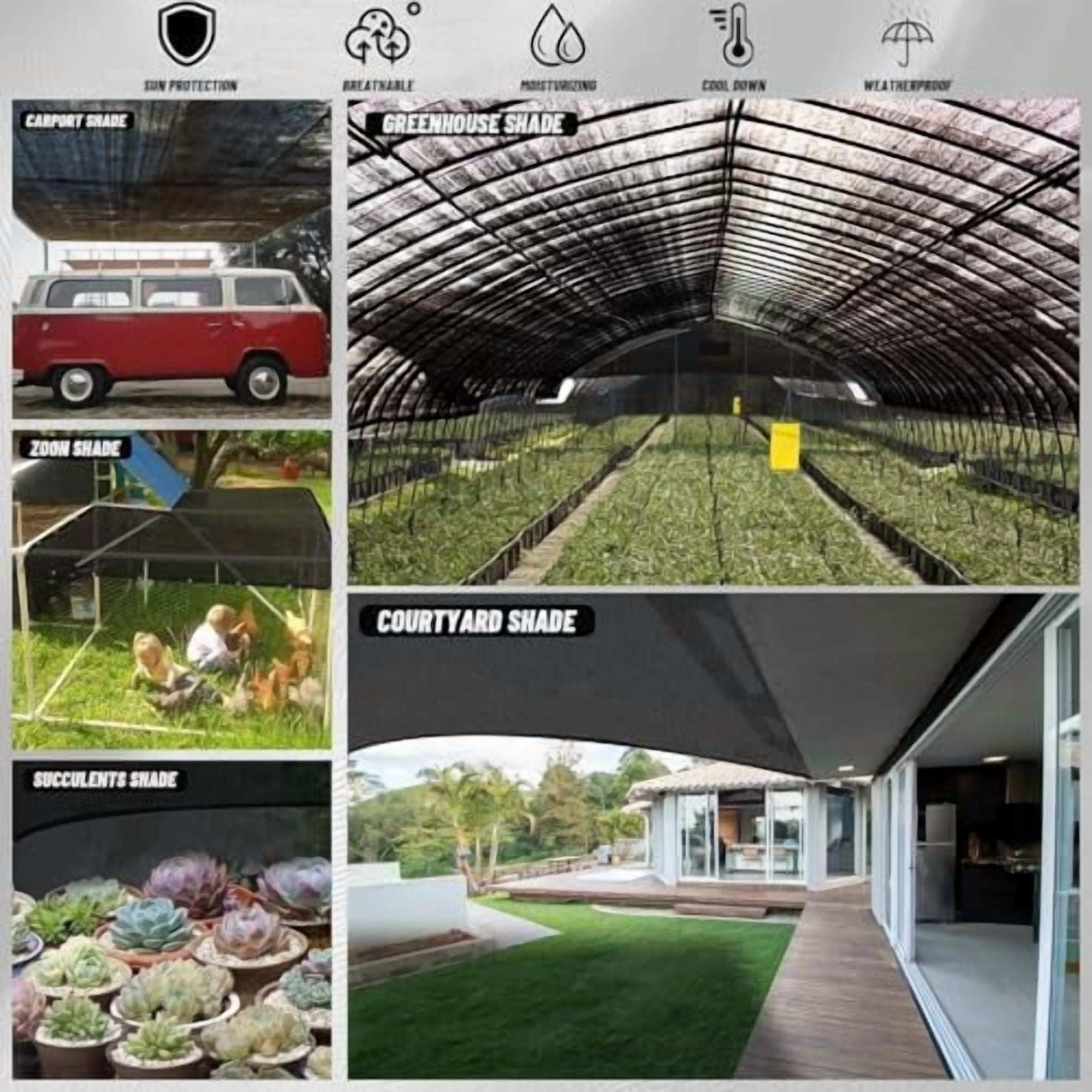55% Sun Shade Cloth Mesh Tarp with Grommets for Plant Cover 6.5x6.5ft Patio Canopy Garden Pergola Greenhouse Car Barn Kennel Black