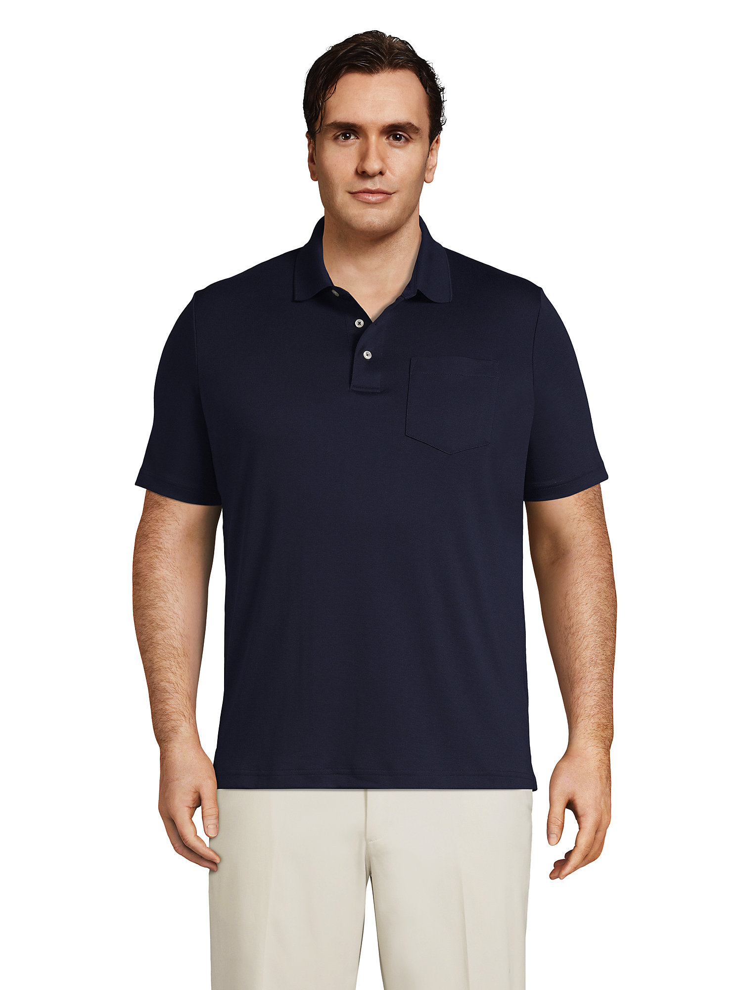 Lands' End Men's Big and Tall Short Sleeve Super Soft Supima Polo Shirt  with Pocket