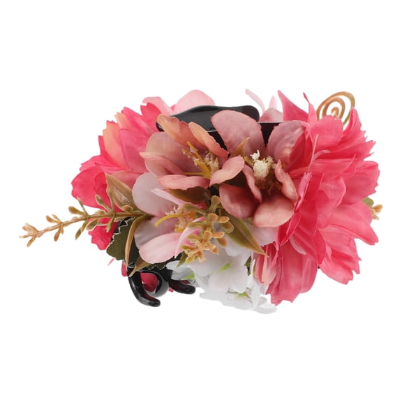 SWETRACE 1Set Rosy Polyester Fabric Hair Claw Clips With Realistic Flower Design For Women