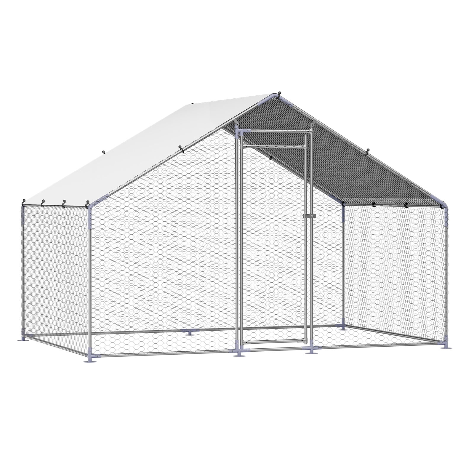 Metal Chicken Coop, Walk-in Chicken Run with Cover Spire Roof 9.8x6.5x6.5ft