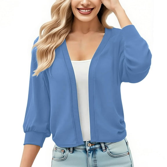 ZHYou Womens 3/4 Sleeve Cropped Cardigan Knit Sweaters Lightweight Open Front BLouses