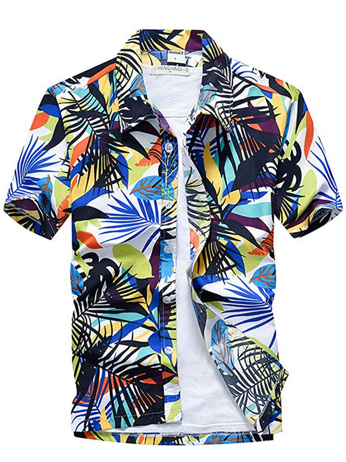 Mens Hawaiian Short Sleeve Beach Shirts Palm Tree Tops Summer T-Shirt Blouse