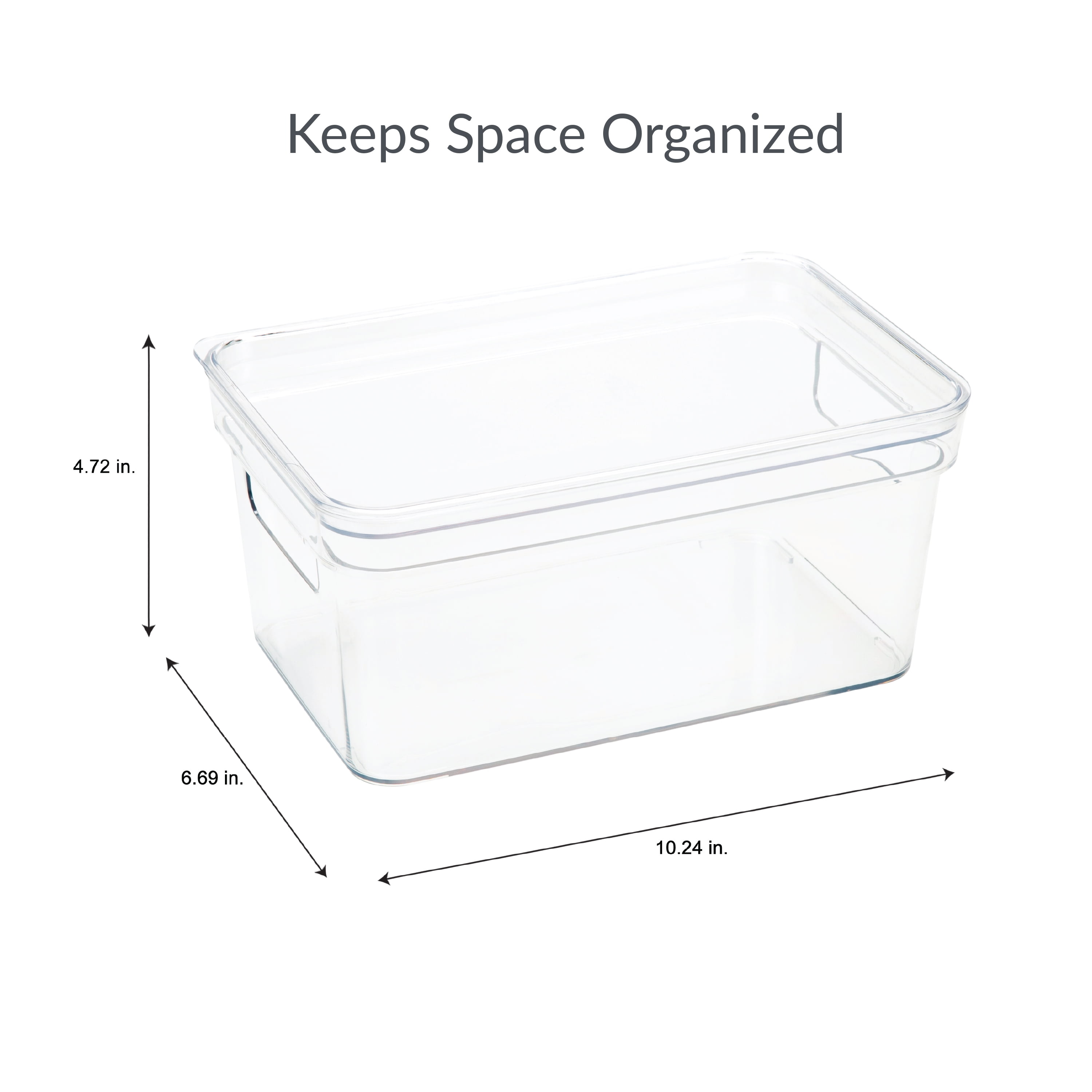 Simplify Small Lidded Plastic Storage Bin Basket with Handles, Clear