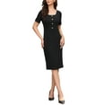 thumbnail image 2 of INSPIRE CHIC Elegant Dress for Women's Short Sleeve Square Neck Button Business Work Casual Sheath Dresses XS Black, 2 of 6