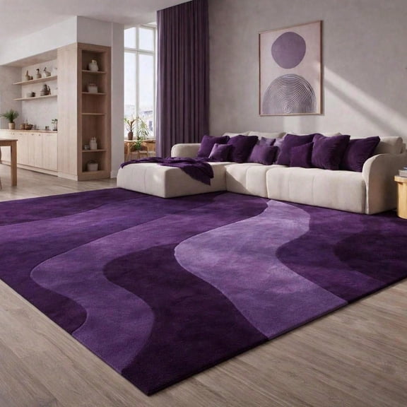 [Room Decor Rug]Modern Purple Wave Area Rug Abstract Contemporary
