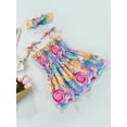 thumbnail image 4 of Franhais Little Girls Sweet Style Outfit,Summer Printing Sleeveless Slip Princess Dress + Headwear, 4 of 8