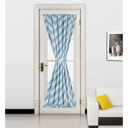 (MEME)1pc TEAL Chevron Printed Mix Color French Door Foam Backing Insulated Thermal Blackout Rod Pocket Curtain Panel with Tieback 55