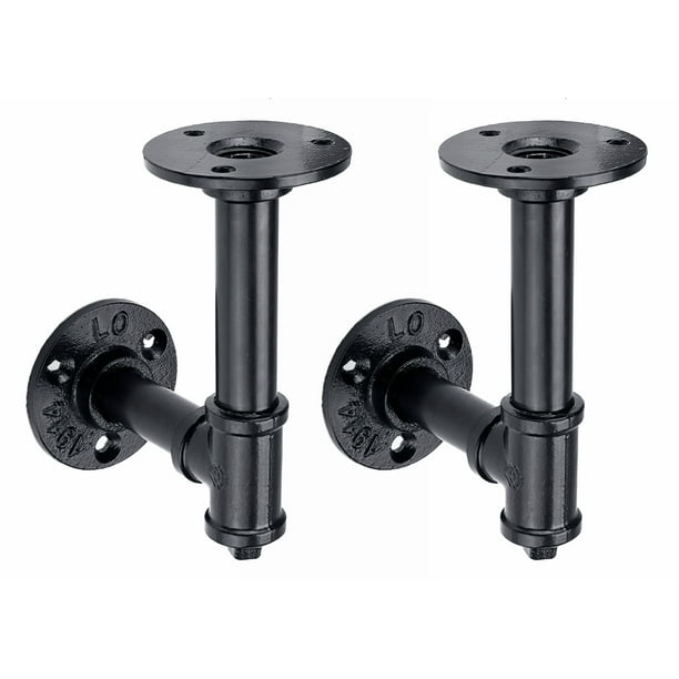 2 PCS 5 Inch L Industrial Black Pipe Bracket Wall Mounted for Shelving
