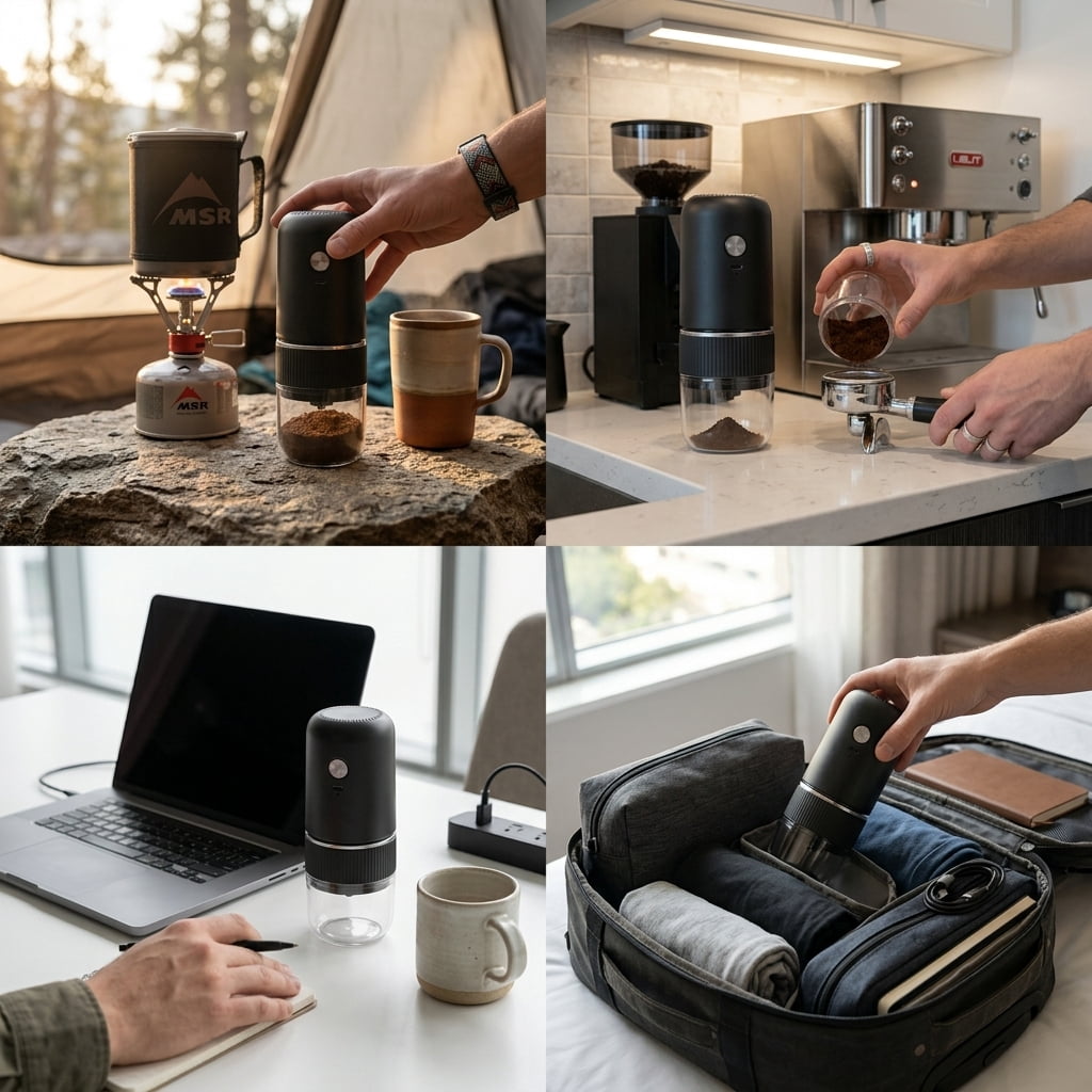 Portable Electric Burr Coffee Grinder with Visual Bean Hopper, Adjustable Grind Settings, Auto-Stop Function, Quiet for Home Travel Outdoor