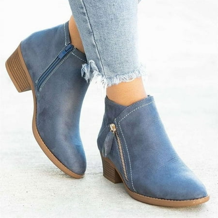 

Women Ankle Boots Low Heel Pointed Toe Winter Booties Shoes