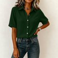 thumbnail image 6 of Women's Loose Fit Short Sleeve Button Up Flared Front Back Pleats Shirt Blouse Top Comfy Office Casual | CSEONE,Army Green L, 6 of 7