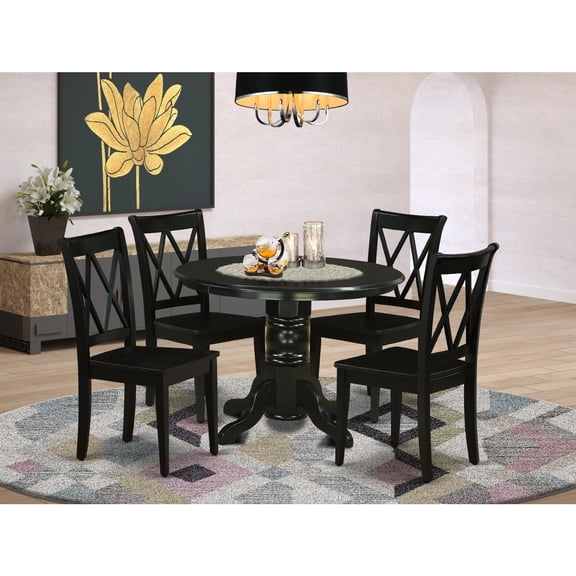 Modern 5Pc Dining Set - Round Wood Table & 4 Chairs - Minimalist Kitchen Set - 42x42 Inch