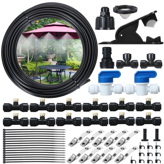 BSHAPPLUS® 50FT Patio Misting System,Outdoor Misting Cooling System with 12 Brass Nozzle,DIY Easy Install Push-to-Connect Misting Kit,Leak Proof UV Resistant for Patio Deck Pool Greenhouse Trampoline