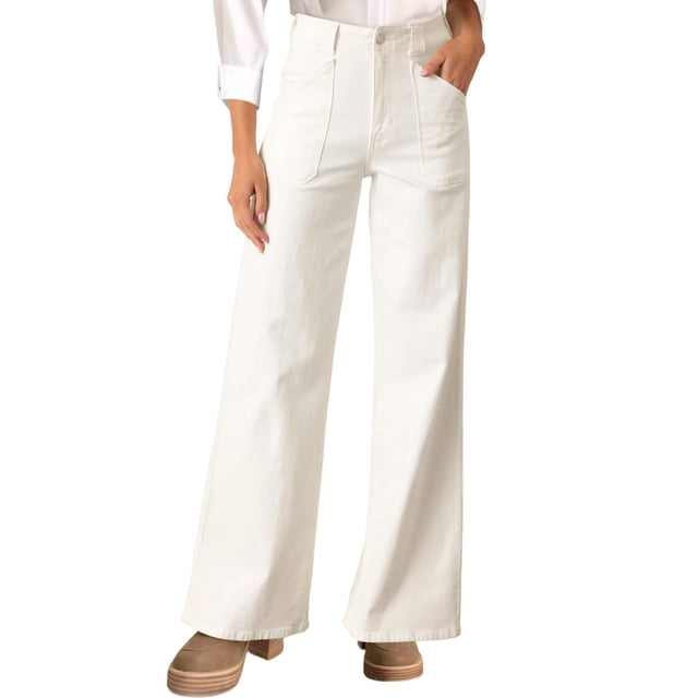 Pantalones vaqueros Astylish para mujer, elásticos, cintura alta, color blanco