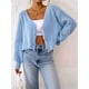 thumbnail image 5 of Suéter Tipo Cárdigan Corto de Punto Acanalado con Cuello en V y Larga para Mujer Azul XL, 5 of 10