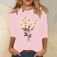 thumbnail image 2 of Tnhcen Chemises à Manches 3/4 Col Rond Imprimé Floral Automne pour Femmes - Basiques Décontractés Grande Taille P-3TG, 2 of 4