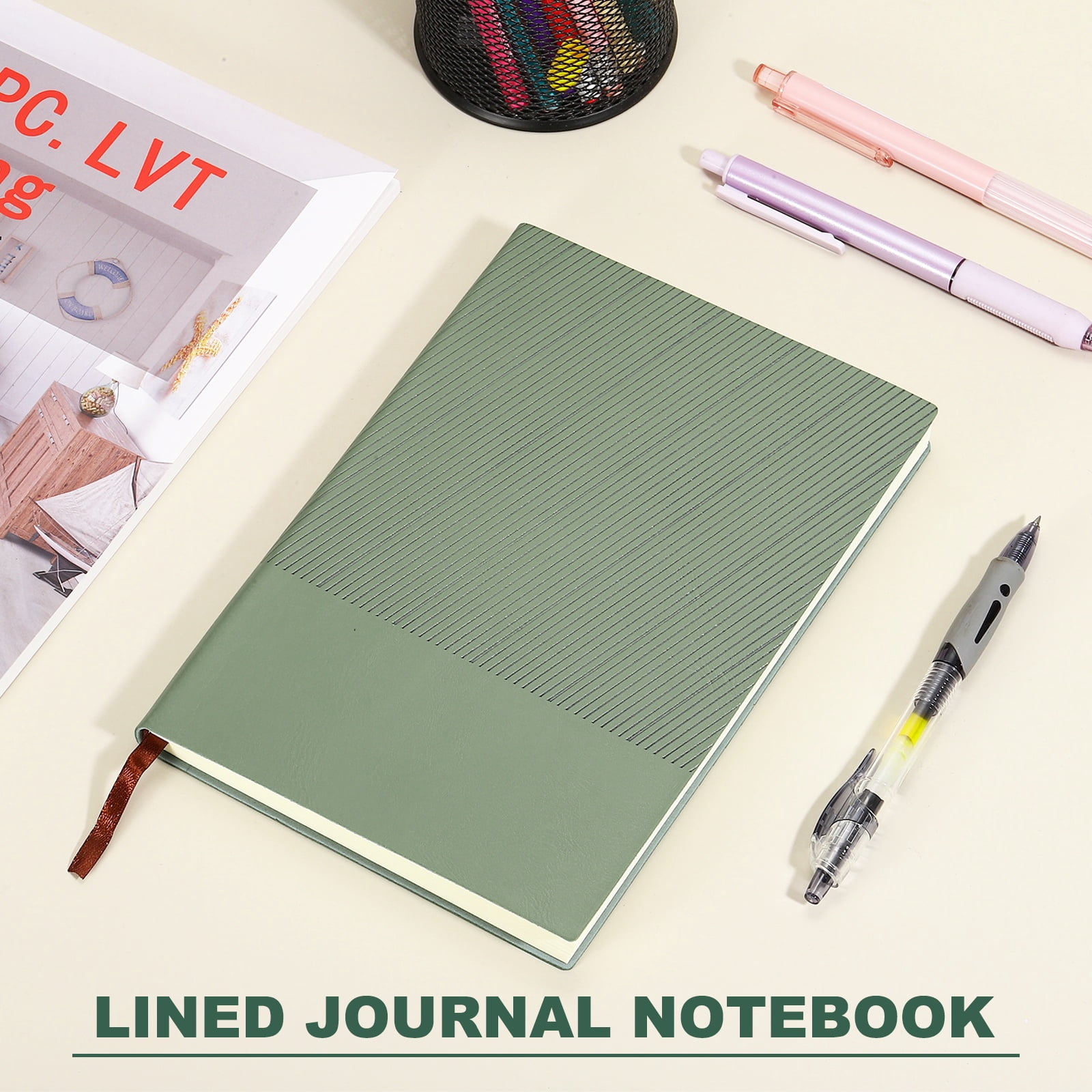 Uxcell Lined Journal Notebook 8.3" x 5.7", 2 Pcs A5 98 Pages Journaling Notebooks 80 GSM Thick Paper, Pu Leather Daily Journal Book Ribbed Texture, Green