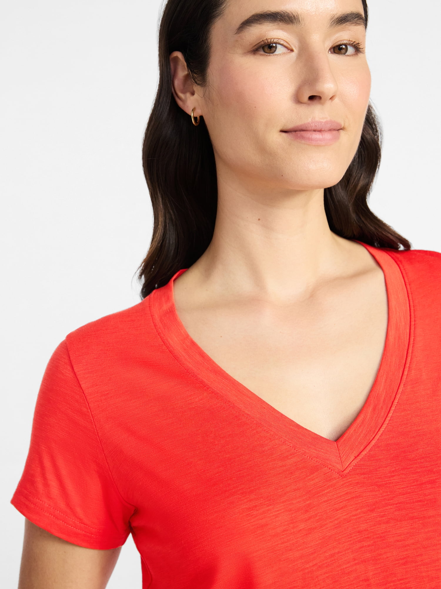 Time and Tru Women’s V-neck Slub Tee with Short Sleeves, Sizes XS-XXXL