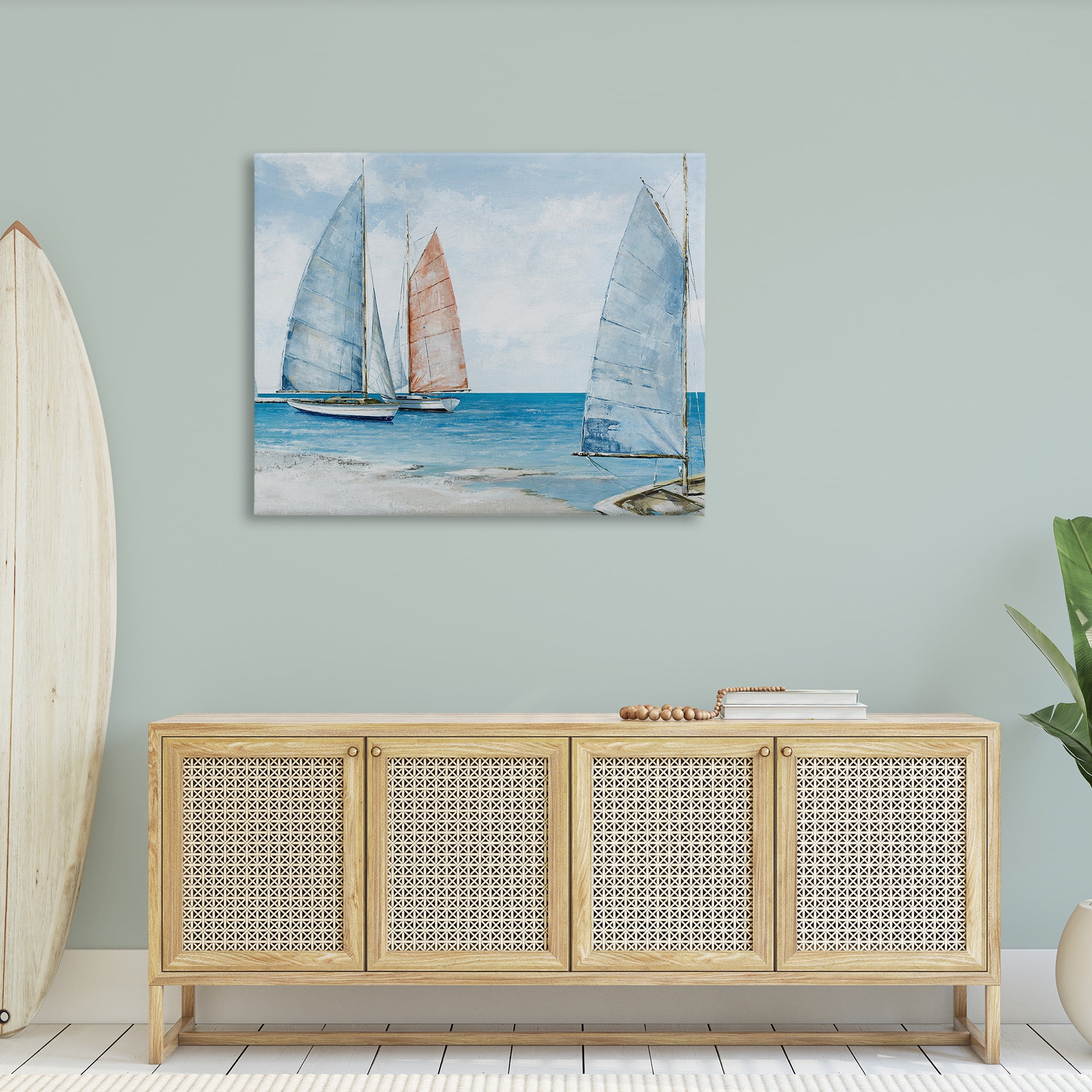 Stupell Industries Coastal Sailboat Fleet Transportation Painting Gallery Wrapped Canvas Art Print Wall Art, 48 x 36