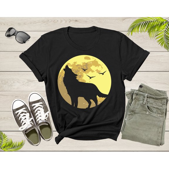 Lone Wolf Howling At Moon Gift For Men Women Kids Boys Girls T-shirt Mountain Wolf Moon Shirt Girls Boys Youth Wolf Graphic Design Tshirt