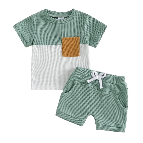 Akiihool Baby Summer Outfits Toddler Baby Boys Clothes Set Short Sleeve T-Shirt and Shorts Summer 2 PCS Outfit for 6M-3Y(Green,12-18 Months)