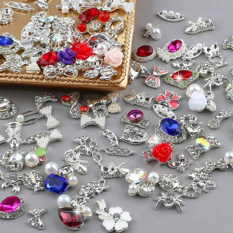 30pcs/box Heart Nail Art Gems Charms Mix Shiny Alloy Zircon 3D Bowknot  Rhinestones Pearl Pendant Manicure Jewelry Accessories #9 - AliExpress