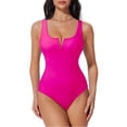 thumbnail image 2 of Women Sexy Tummy Control One Piece Swimsuits V Wired Slimming Bathing Suit Color Block Printed Swimwear Hot Pink XL, 2 of 6