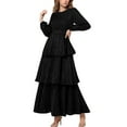 thumbnail image 2 of YHAJDS Women's Fall Winter Casual dress,Women's Dresses Casual Dress Long Sleeve Dress Solid Color Round Neck Lace Waist Fall Dresses for Women, 2 of 5