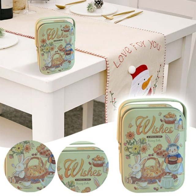 Outdoor Christmas Decorations Food Storage Handheld Tin Box Cookie Can Rabbit Pattern Candy Baking Packaging Packaging Box Wrist Box Rabbit Cake Storage rack