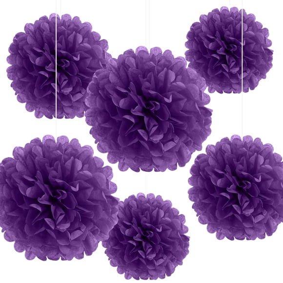 Binpeng Paper Pom Poms Hanging Paper Flower Ball Wedding Party Celebrations Decorations Outdoor Decoration Flowers Craft for Party Birthday party (deep purple 6pcs)