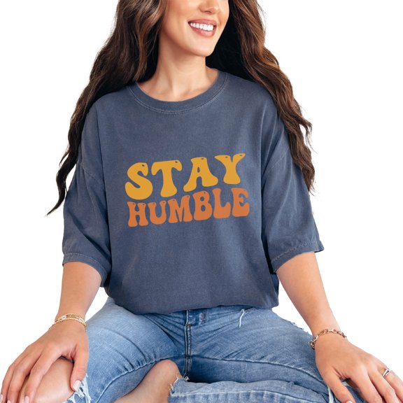 Stay Humble, Staying in Humility Quote, Groovy Retro Wavy Text, Denim Comfort Colors T-Shirt, Small