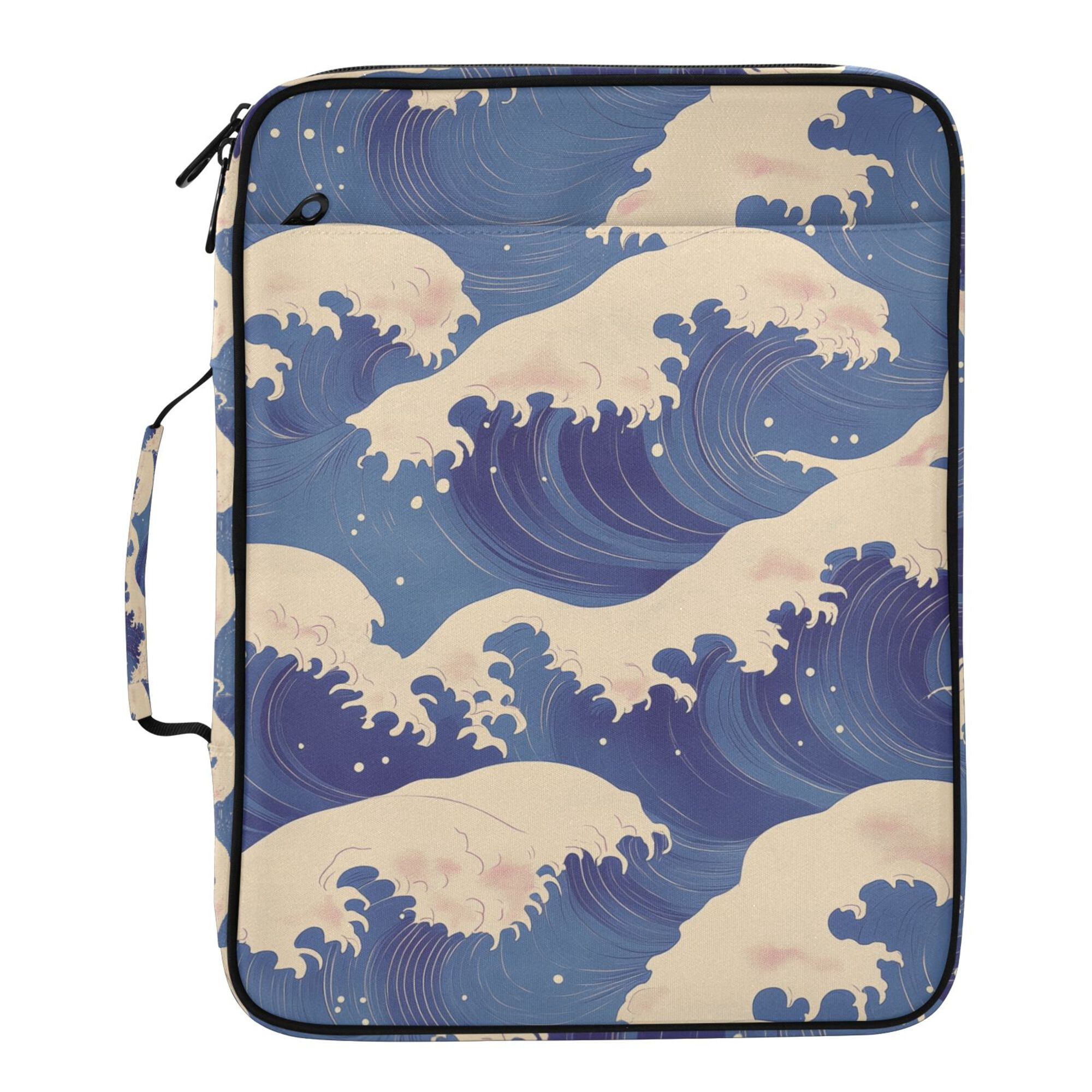 FORMRS Accordion File Folder A4 Size 7-Pocket Expanding Document Organizer Bag with 3 Ring Binder, Blue Wave Pattern