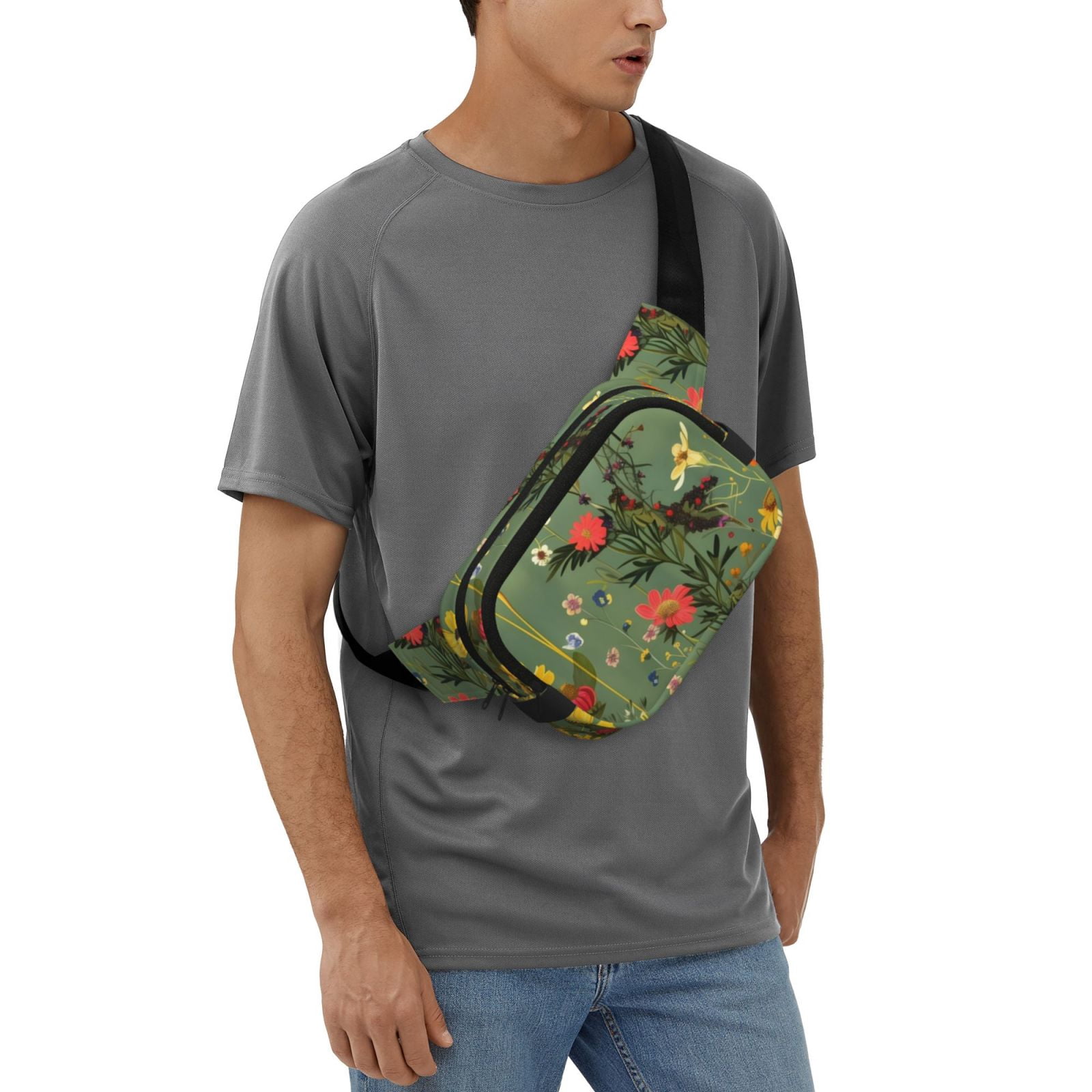 Picia Botanical Garden With Cats Print Square Double-Layer Waist Bag Mini Adjustable Waist Belt Bag Exercise Running Travel Hiking