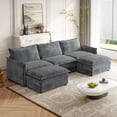 thumbnail image 6 of Modern Corduroy Fabric 3-Seater Couch 220×80×75cm with Moveable Footrest and U-Shaped Design, 6 of 13