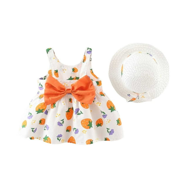 Robes pour Bébés Filles Robe Tutu Sans Manches pour Bébé Robes d'Été pour Filles avec Chapeaux Deux Pièces Robe d'Anniversaire pour Fillette 1-2 Ans