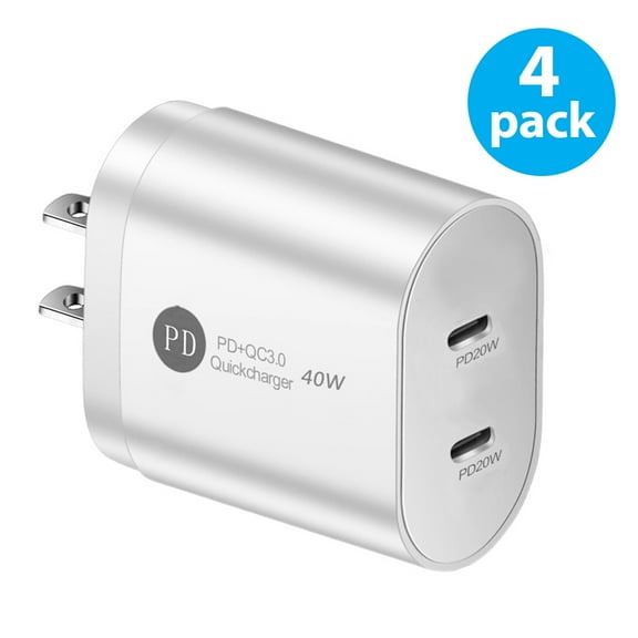 4-Pack USB C Charger Block PD 3.0 Double C Charger Block 40W Fast Charger Dual USB C Wall Plug, 2-Port (20W 20w) Charger Block USB C Compatible with iPhone 14/13 Pro Max, iPad, Galaxy, Pixel etc.