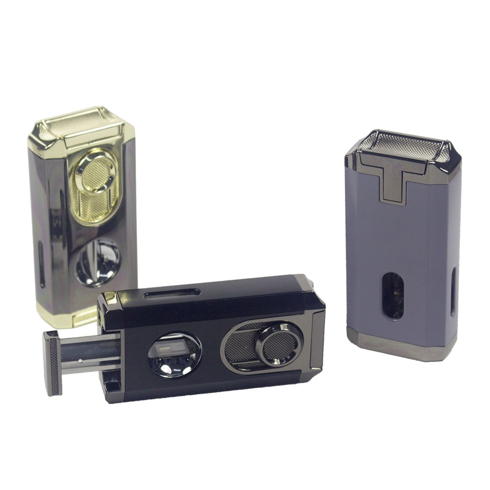 1 Premium Triple Jet Flame Torch Lighter with Built-In Cigar Punch and Top Holder – Sleek V-Cut Tool Design, Windproof Blue Flame, Refillable Butane, Ideal for Cigar Enthusiasts