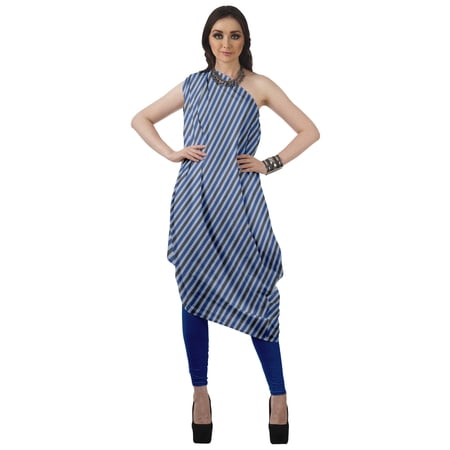Moomaya Women s Printed One-Shoulder Cowl Kurti Sleeveless Dress Boho Party Designer Clothing