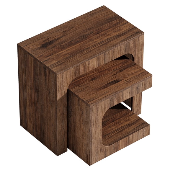 Barara King Nightstand Sofa Table, End Table, Side Table,Modern Nesting Side Table Set, 2 Piece Wooden End Tables, Dark Brown