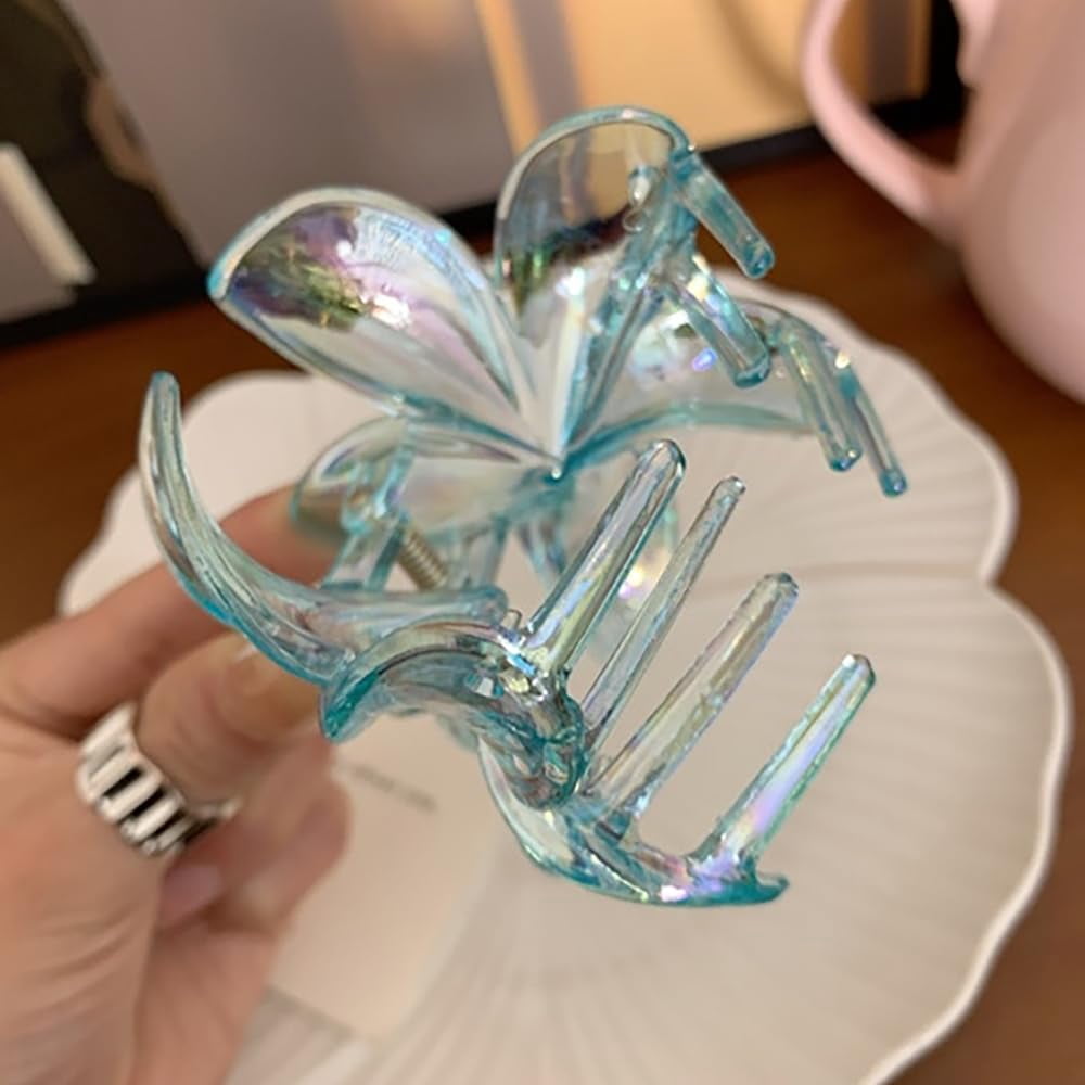 LinYooLi Hair Clip, 6PCS Colorful Clear Flower Claw Clips, Hawaiian Flower Hair Clips for Thick Hair, Beach Hair Accessories for Women and Girls