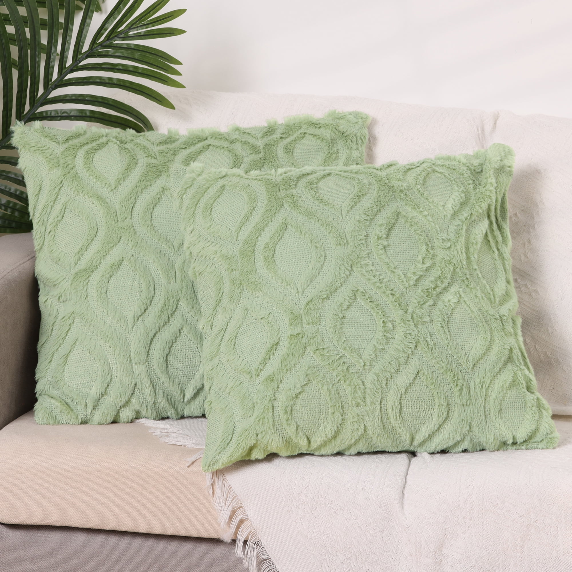 Unique Bargains 4 Pack Shaggy Plush Throw Pillow Covers Soft Couch Pillow Covers Set Green-2/Khaki-2 20" x 20"