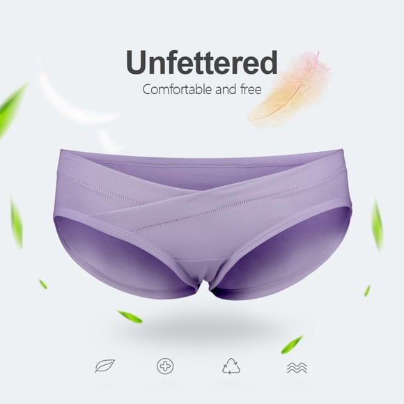 Breathable Cotton Pregnancy Underwear Low Waist U shaped Women Elastic Panties(Purple L)