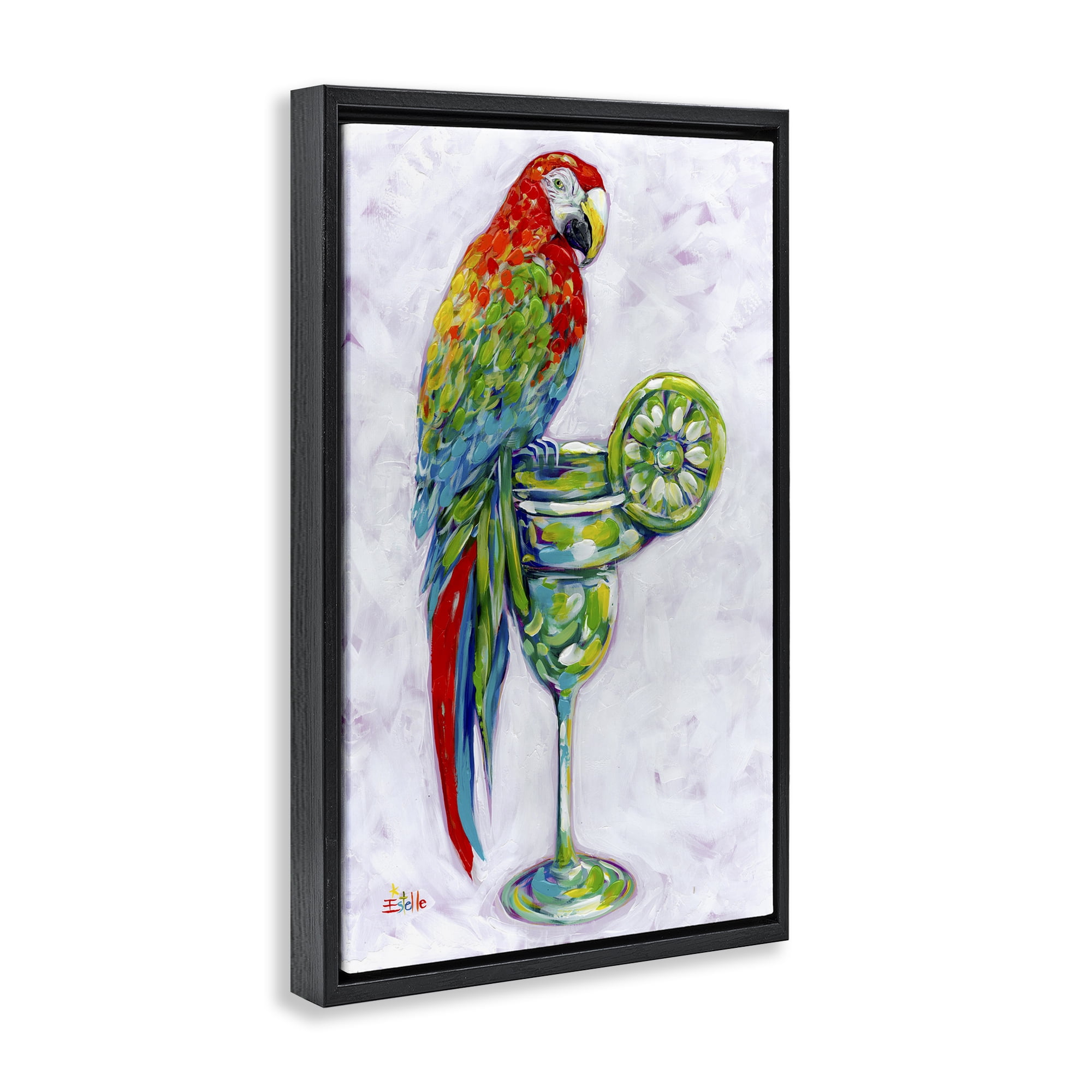 Stupell Industries Margarita Parrot Perched Food & Beverage Painting Black Floater Framed Canvas Art Print Wall Art, 21 x 31