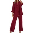 thumbnail image 6 of GILIGEGE Linen Sets for Women 2 Piece Summer Women's Solid Color Fashionable Casual Cotton and Linen Pocket Long Sleeved Shirt Tie Up Long Pants Set Wide Leg Pants Tracksuit Lounge Matching Sets, 6 of 6
