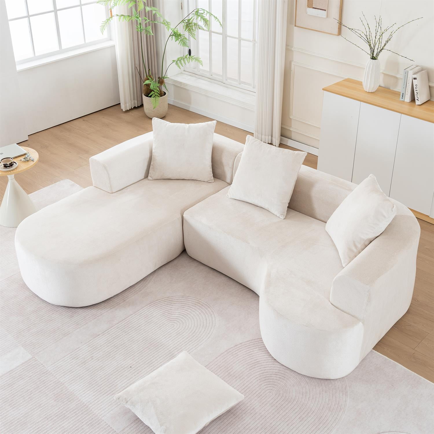 Demi Bonn 100" Modular L-Shape Sectional Sofa with Chaise, Corduroy Fabric, Plush Sponge Compression, Modern Sleeper Couch in Deep Seating for Living Room, Beige