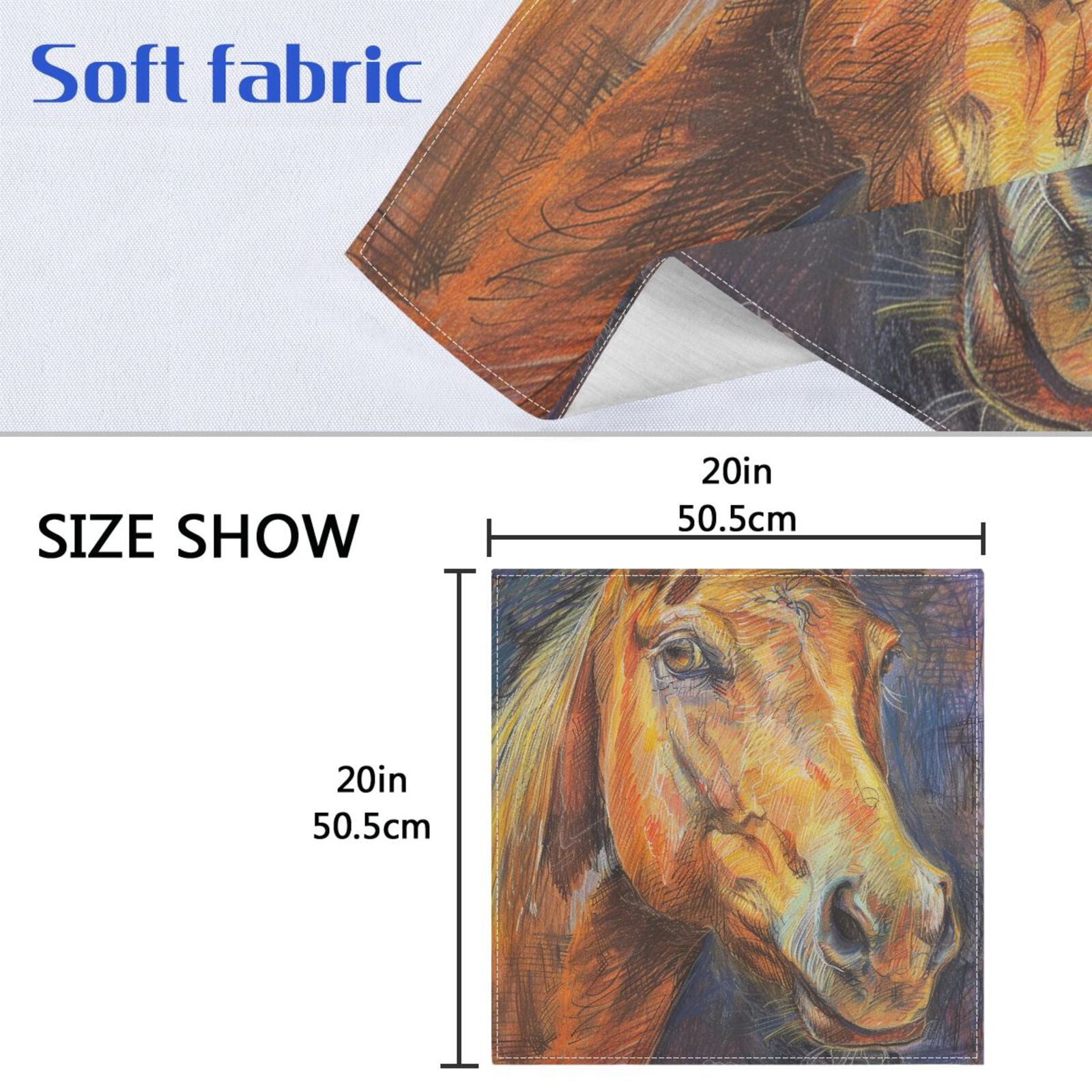 JSTEL Horse Head Crayon Drawing Cloth Napkins Set of 6, 20x20 Inch Washable and Reusable Napkin for Decoupage Dinner Party Everyday Use