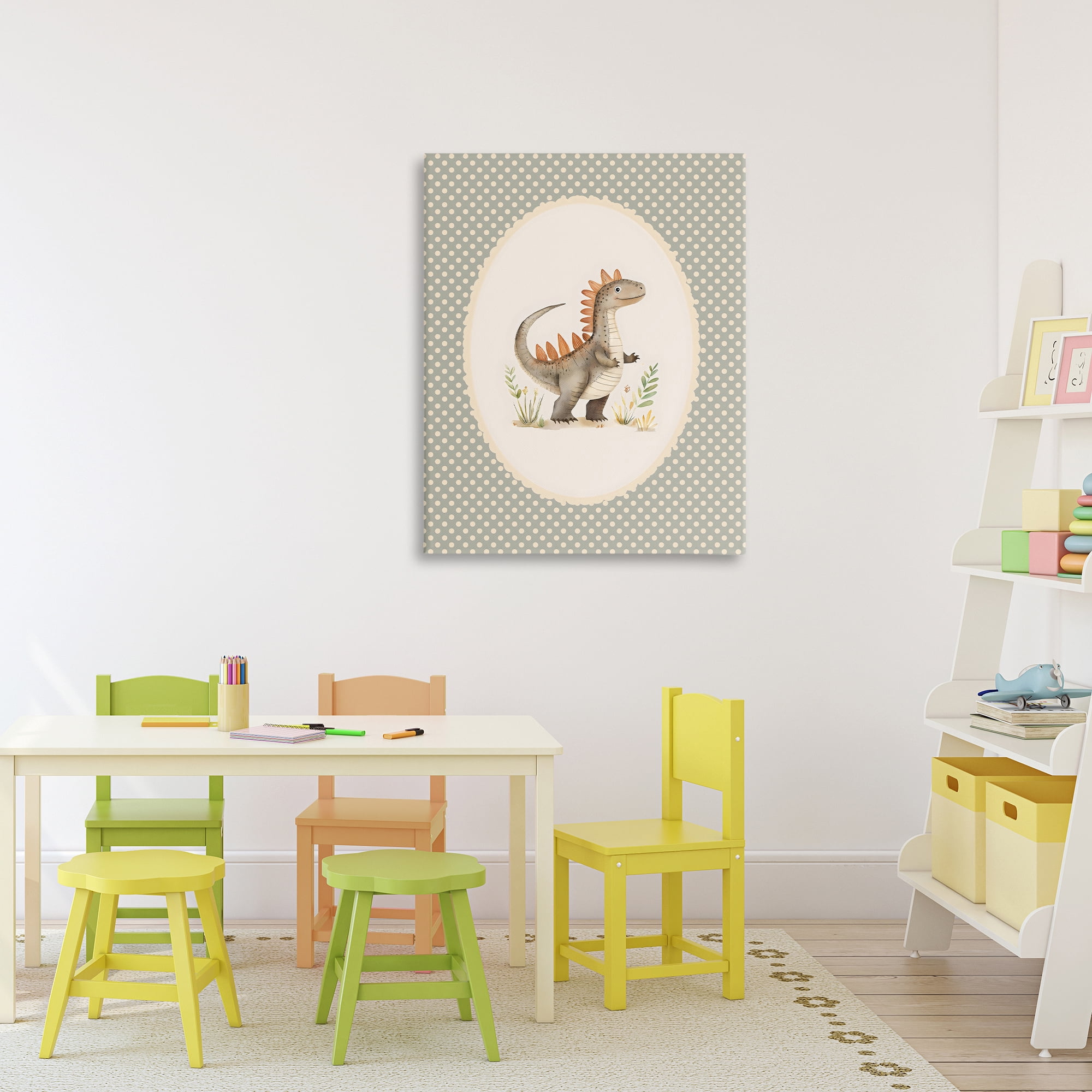 Stupell Industries Watercolor Dinosaur Polka Dot Border Canvas Wall Art, design by LSR Design Studio