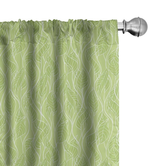 Ambesonne Leaves Curtains, Green Curvy Twigs Botany, Pair of 28"x63", Pale Green White