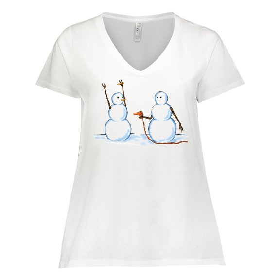 Inktastic Snowman Stickup with Hairdryer Women's Plus Size V-Neck T-Shirt