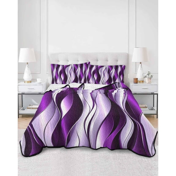 Quilts Twin XL Size, Purple Striped Ombre Soft Comforter Bedding Set for Bed, Modern Purple Moire Geometric Lightweight Quilted Bedspread with Pillow Cover(2 Pieces) for All Season, 68x98 Inch